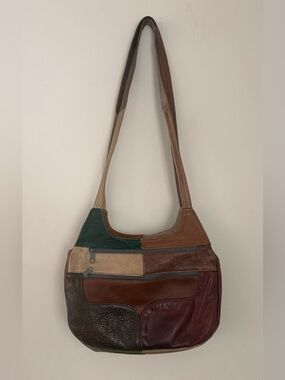 Vintage Patchwork Genuine Leather Crossbody bag purse brown cognac